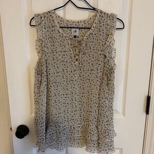 CAbi Cream Floral Ruffle Blouse